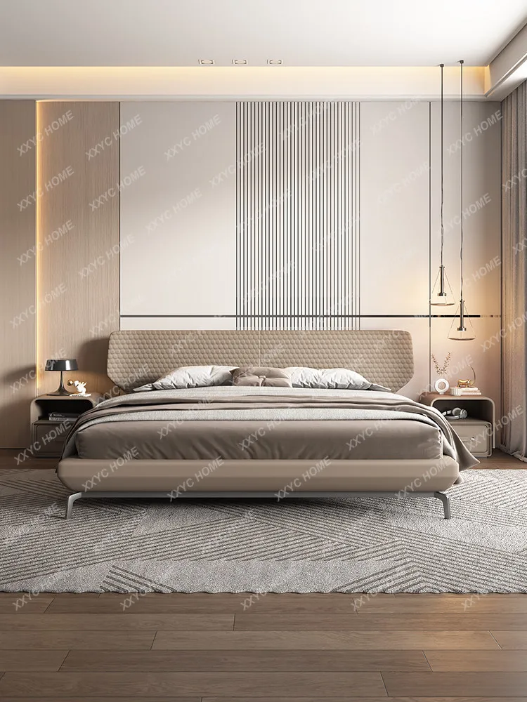 Leather bed Modern minimalist master bedroom Light luxury double bed Atmospheric bed 1.8 meters