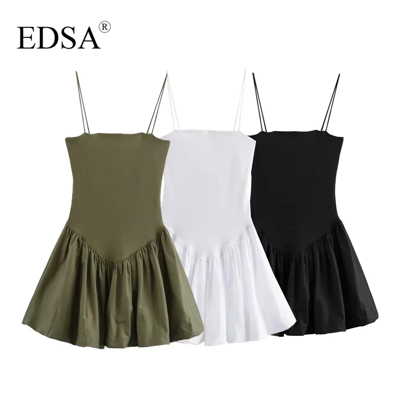 EDSA Women Vintage Solid Mini Dress Cami Ball Gown Dresses Slash Neck Sleeveless Summer Female Fashion Casual Dress Vestidos