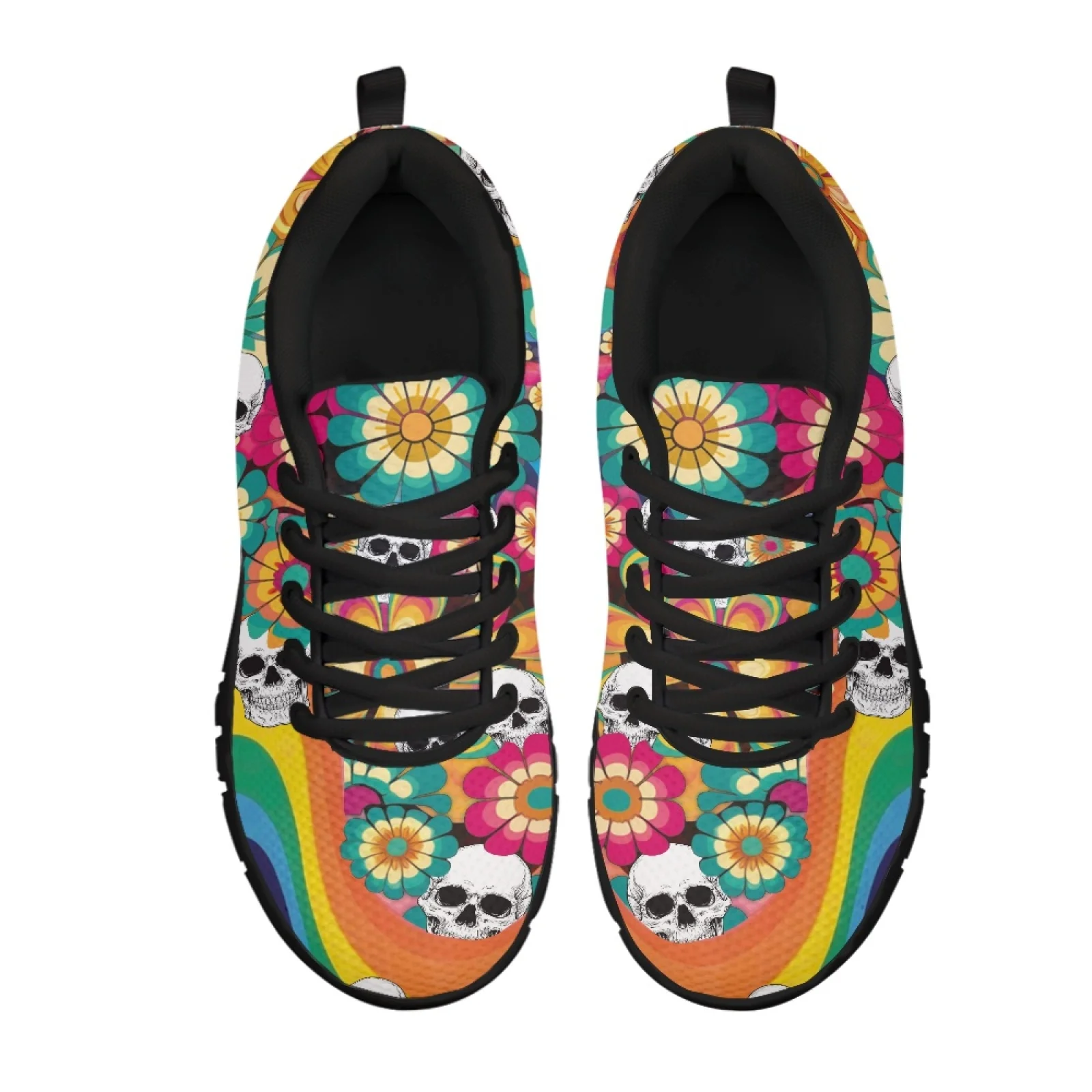 Coloranimal Retro Floral Skull Women Comfortable Shoes for Teachers Standing All Day Cushion Womens Sneakers Athletic Shoes