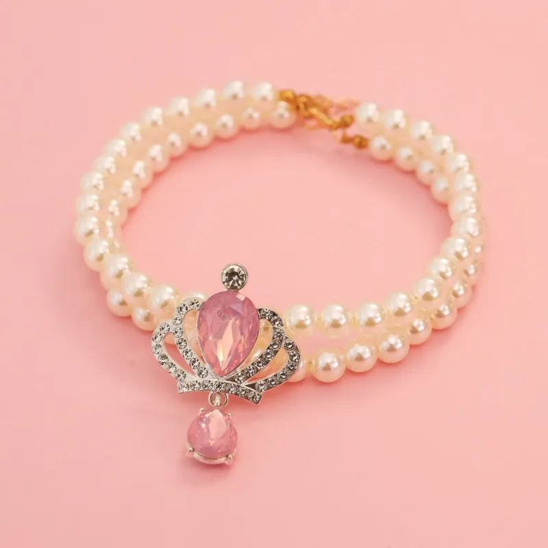Nuevo colgante de corona de piedras preciosas, Collar de perlas para mascotas, Collar para gatos, Collar para perros, oso de peluche, Labrador de pelo corto, Yorkshire, accesorio para mascotas
