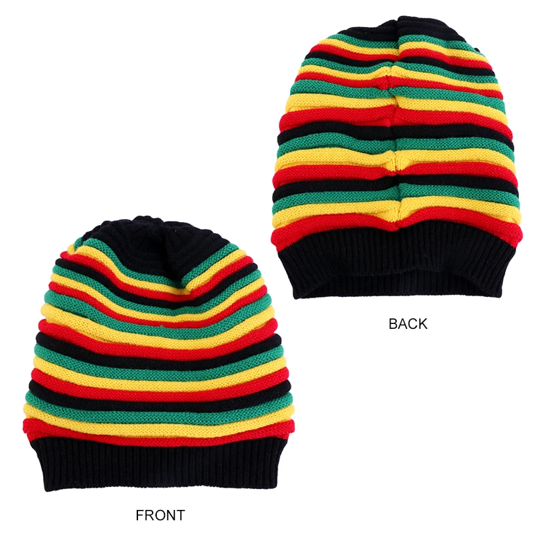 New Men\'s Winter Knitted Hip Hop Bob Marley Cap Rainbow Jamaica Rasta Reggae Multi-colour Striped Beanie Hats Gorro