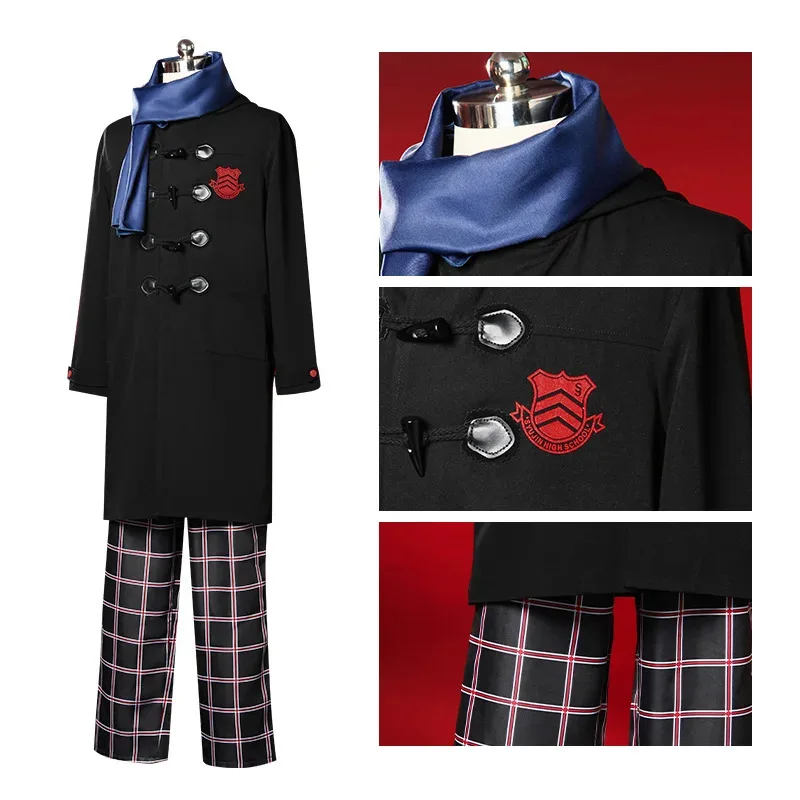 2025 New P5 Tiangong Ren Cosplay Kurusu Akira Coat Anime Cosplay Halloween Party Costume Winter Scarf Long Jacket Set