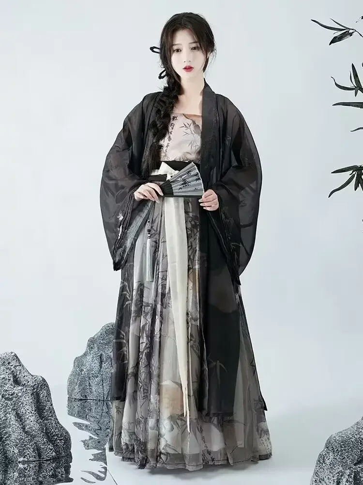 

4XL Hanfu Dress Women Chinese Song Dynasty Modern Style Hanfu Oversized Cosplay Costume Summer Black Hanfu Sets Plus Size 3XL