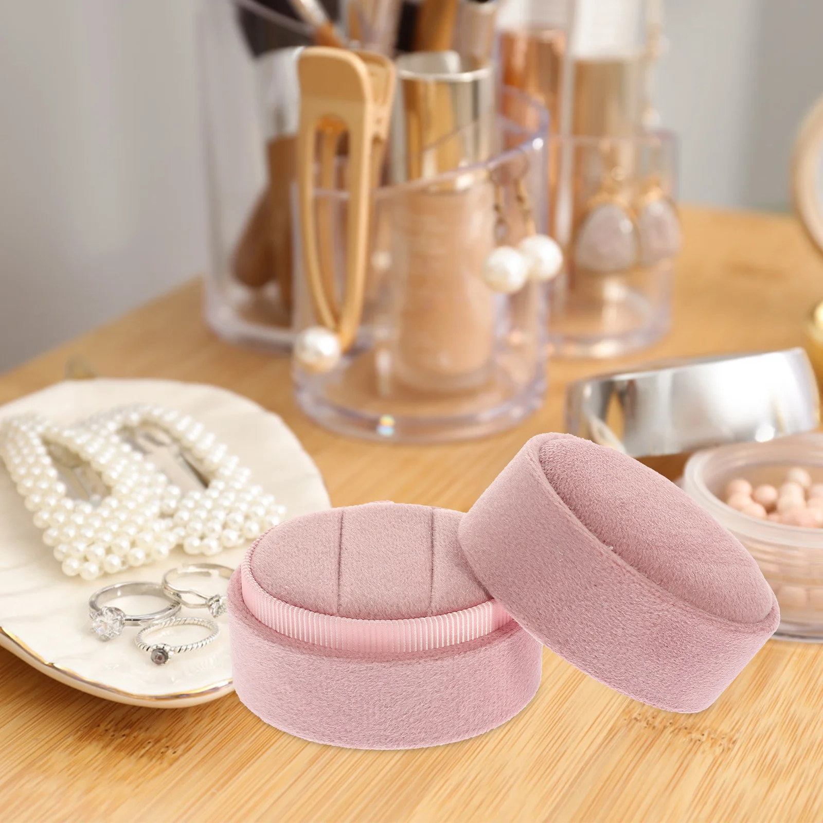 

2-Slots Delicate Ring Box Rustic Retro Small Portable Ring Holder for Engagement Wedding Ceremony Jewelry Gift Storage