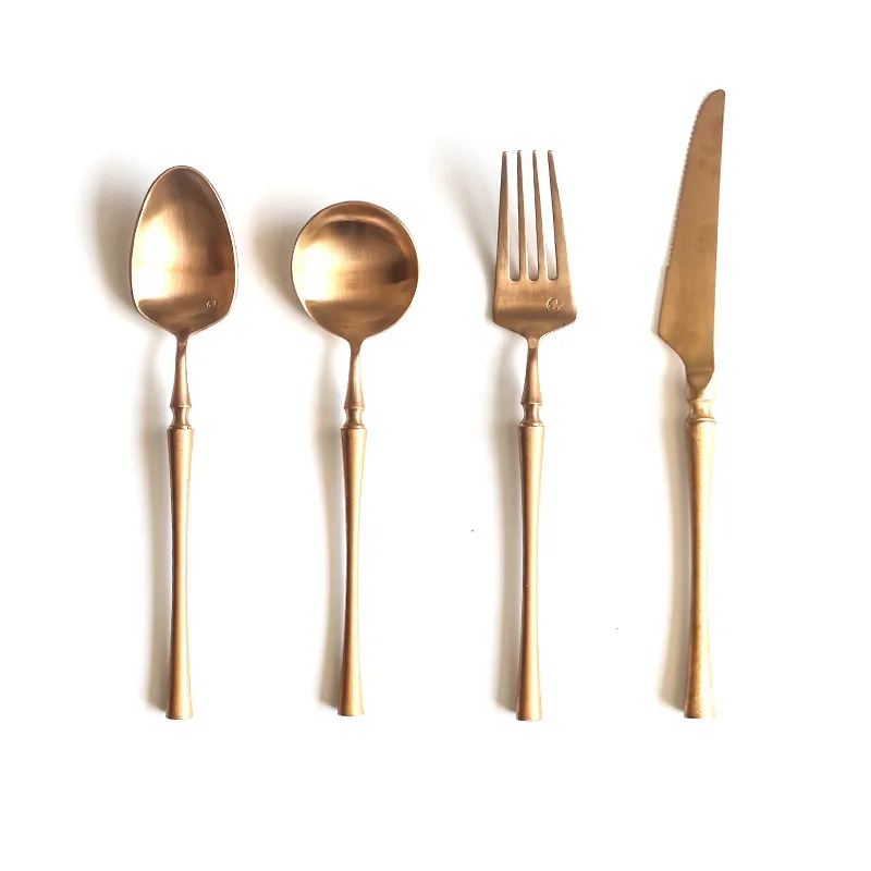 304 Rose Gold Stainless Steel Brushed Knife Fork Spoon Set Luxury Cutlery Set Silverware Steak Coffee Dessert Spoon Fruit Fork