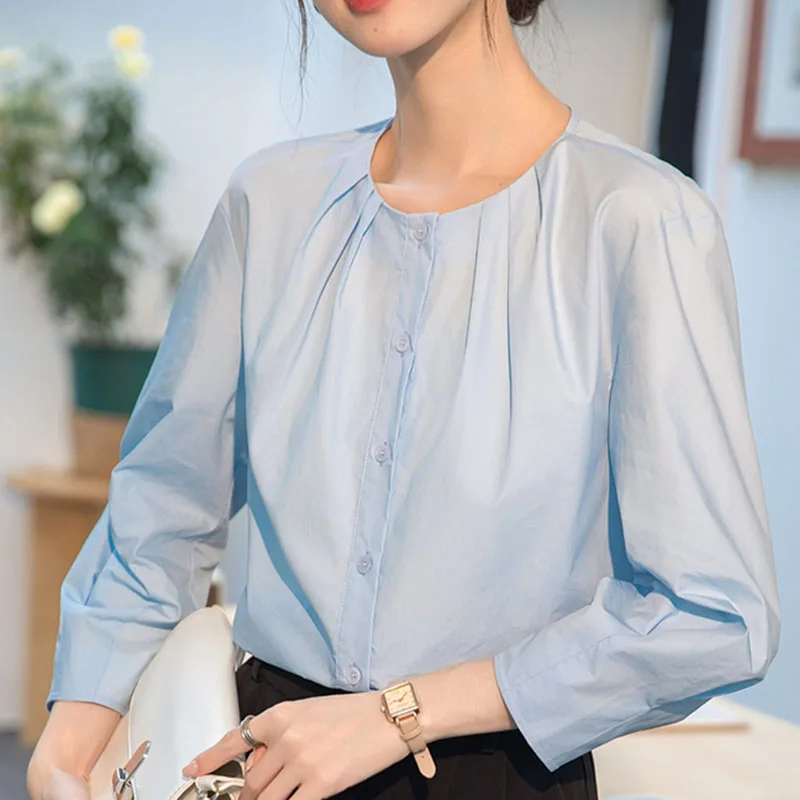 Spring Summer Casual White Shirt Women Three Quarters Sleeve Blouses O Neck Basic Tops Office Lady Clothing Blusas Mujer New
