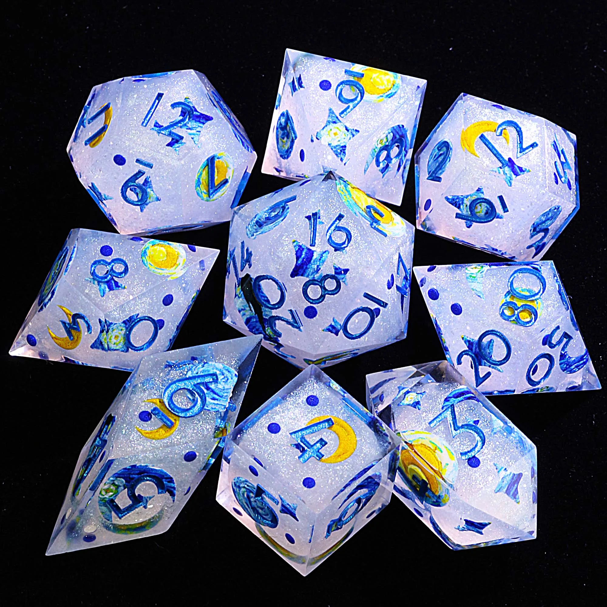 9 مجموعة من الراتنج متعدد السطوح من DnD Dice Starry Night Mirage