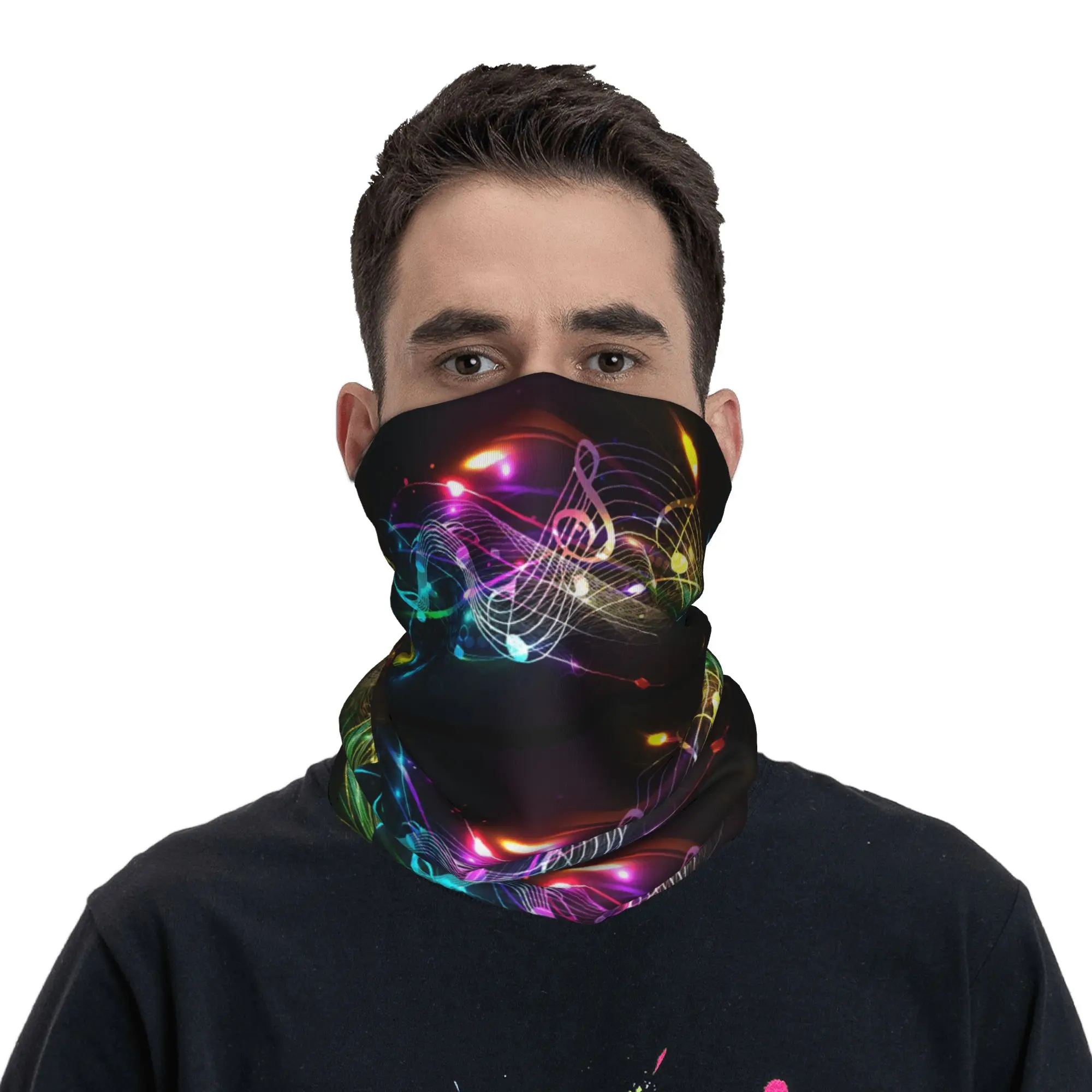 Music Notes in Color for Music lovers Bandana Neck Gaiter Printed Face Scarf Warm Balaclava Outdoor Sports For Men Women Adult