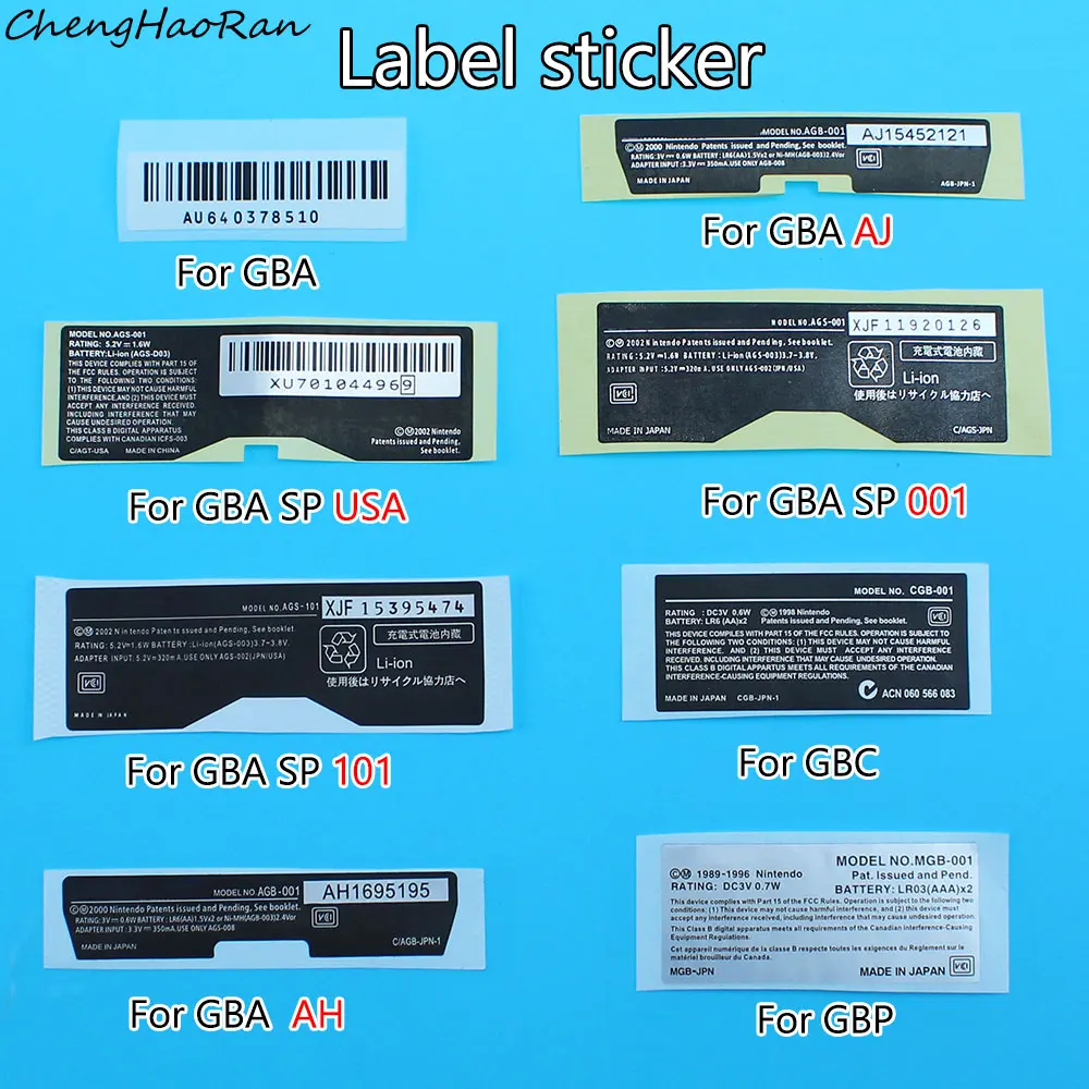 5PCS For Gameboy Advance Label Battery Cover Sticker For GBC GBP GBA AJ AH for GBA SP 001 101 Console Shell Back Tag