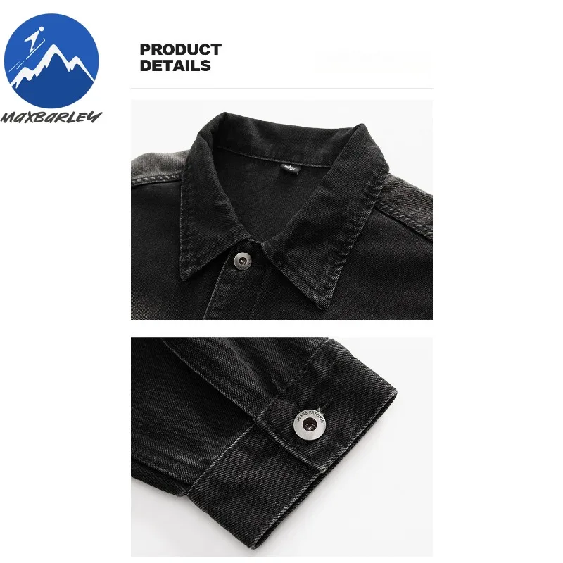 Maxbarley Bleached Black Denim Jacket Mens New Spring Autumn Ins Premium Loose Denim Coat American Wash Turndown Collar Garment
