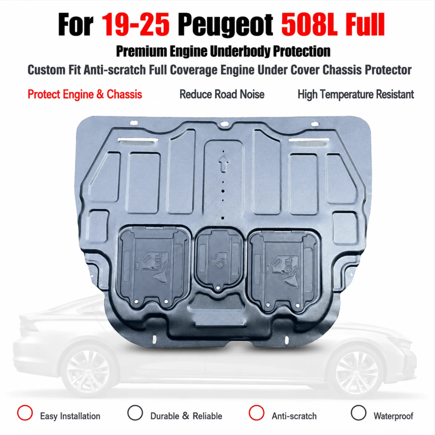 Durable Engine Skid Plate Under Engine Guard For 19-25 Peugeot 508L Full Coverage Chassis Protector Character