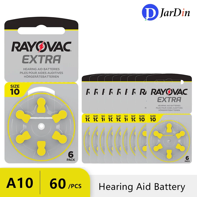 RAYOVAC-batería EXTRA de Zinc para audífono, 60 piezas, A10, 10A, 10, PR70, A10