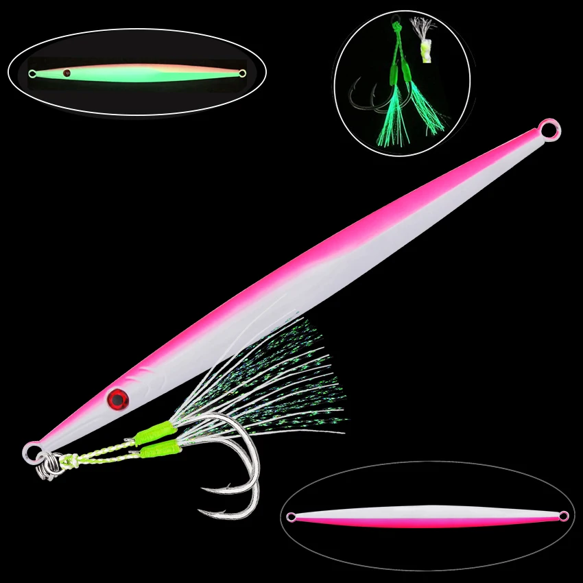 Unterbügeleisenplatten-Jig, Meeresangeln, langer Streifen, schnell zu ziehende Eisenplatte, Fisch, schnell sinkend und langsam schüttelnde leuchtende Eisenplatte, 60 g