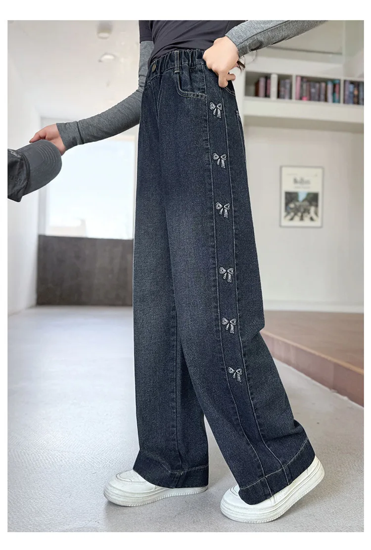 Neue Mädchen-Jeans mit Fleecefutter, Herbst-Winter, dicke, warme Kinderhose mit geradem Bein, Kinder-Allzweck-Jeanshose mit Polarfleece – Detail 16