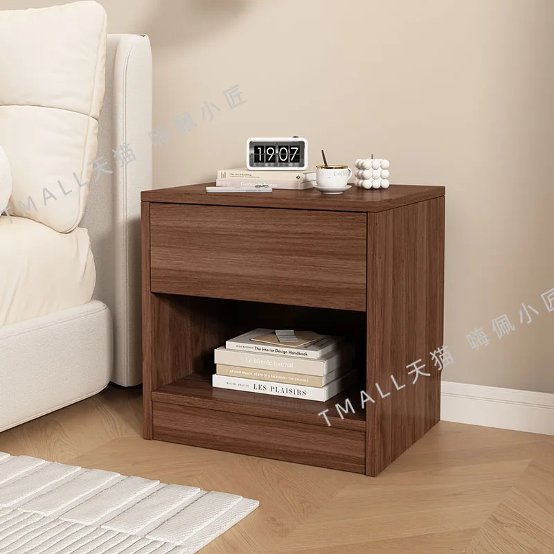 طاولة بجانب السرير خزانة داكنة إسكندنافية من الخشب الصلب مضادة للسرقة وخزانة مخفية متعددة الوظائف وأثاث منزلي لغرفة النوم باللون الأبيض الدافئ #3