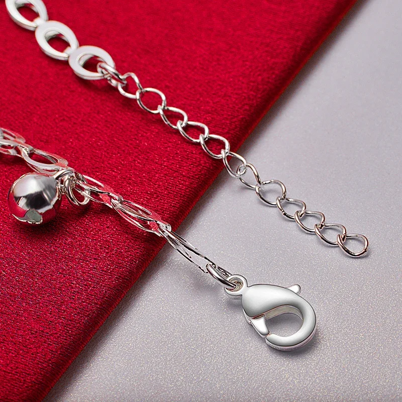 Cute 925 Sterling Silver Trendy Popular Small Bell Pendant Chain Bracelets For Woman Wedding Party Fashion Jewelry Accessories