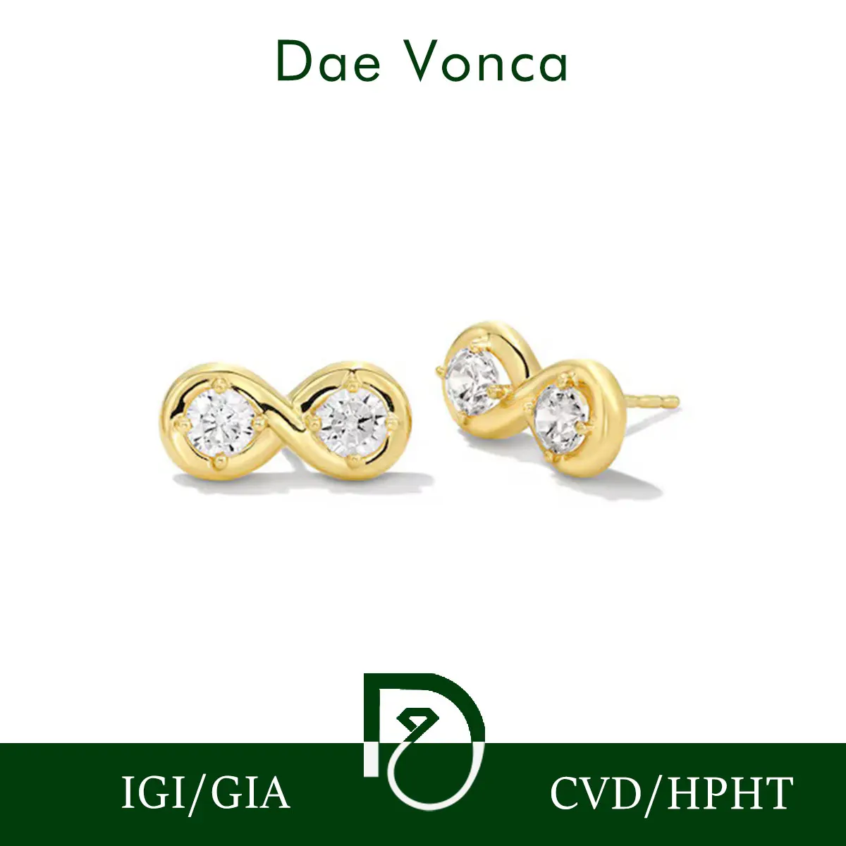 

Round Diamond Stud Earrings 14K Yellow Gold Infinity Symbol Frame Diamond Earrings Lab Grown Genuine Diamond Earrings For Gift