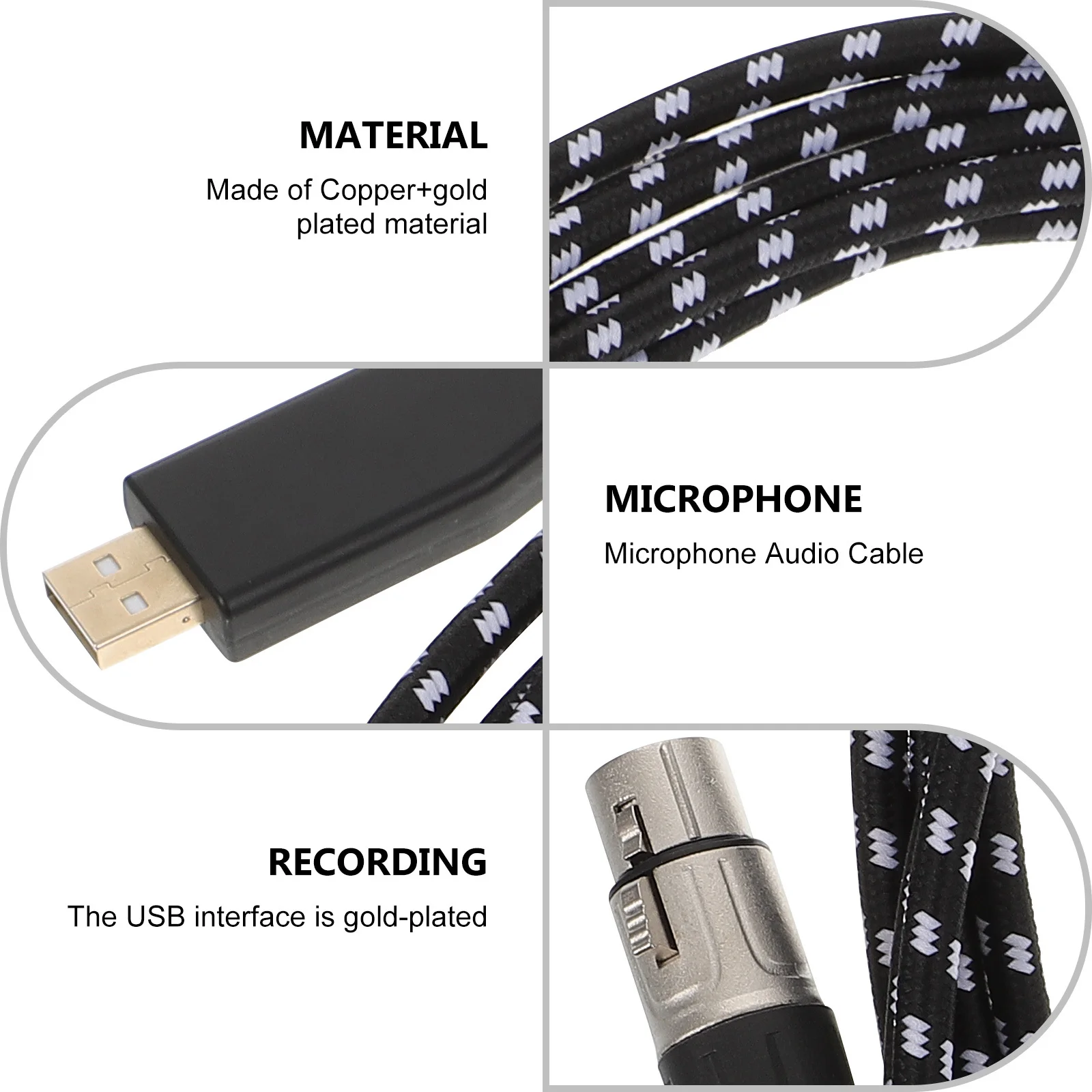 

1Pcs USB to Xlr Microphone Audio Cable Black Compact Plug and Play Sound Adapter Durable Mic Connect Line Audio Connection