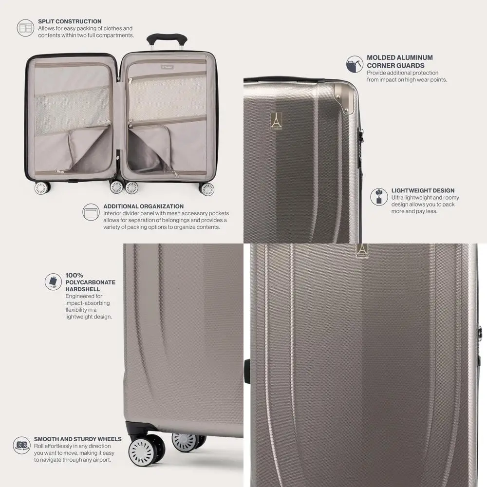 

Expandable Hardshell Spinner Luggage, 8 Wheels, Light Large 28 Inch Suitcase, Champagne
