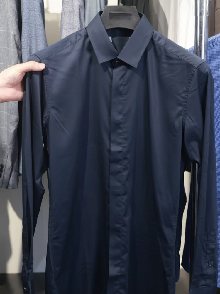 

Мужская рубашка Homesi с длинным рукавом, однотонная, гладкая текстура, для делового и повседневного стиля, весна-осень, для мужчин среднего и моложе возраста