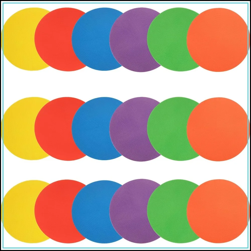 

18 PCS 9 Inch Poly Spot Markers with Bag, 6 Color Non Slip Rubber Floor Dots for Gym Soccer Basketball Sports Games