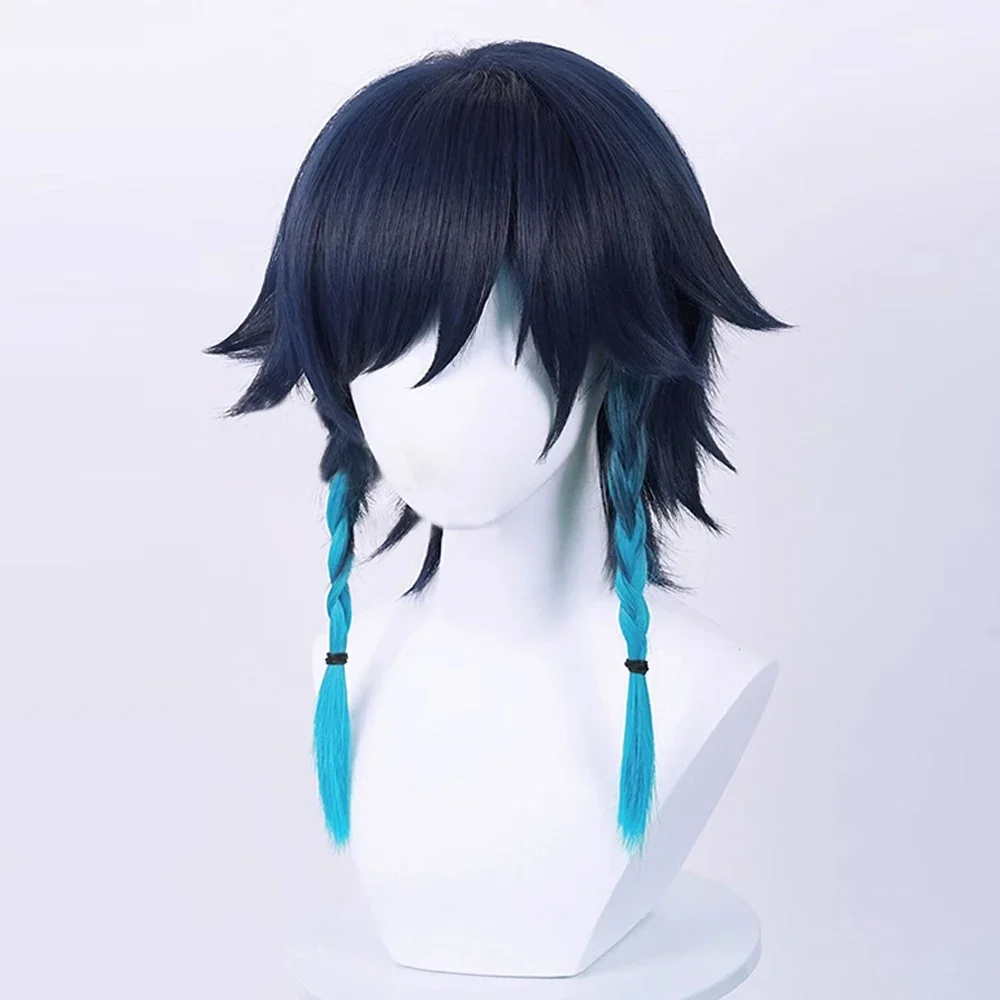 RANYU Genshin Impact Barbatos Venti Wigs Synthetic Long Straight Blue Gradient Game Cosplay Heat Resistant Hair Wig For Party