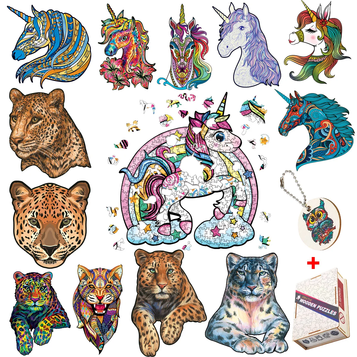 

Mysterious Wooden Puzzles Leopard Horse Unique Animals DIY Jigsaw Puzzle for Adults Wood Crafts Children Gifts Educational Games