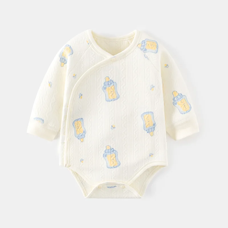 Baby-Strampler für Frühling und Herbst, Dreieckiger Strampler aus Dünner Baumwolle, Langärmeliger Bedruckter Einteiler, Nahtloser Neugeborenen-Strampler