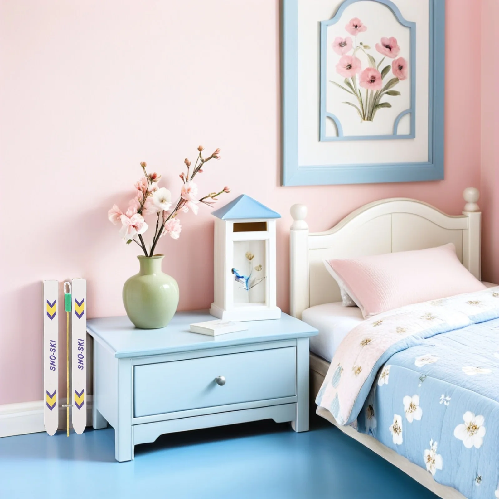 5 مجموعات من أقطاب التزلج المصغرة ملحقات عيد الميلاد الصغيرة مشهد دمية الشتاء ديكور زلاجات مصغرة مع أقطاب #5