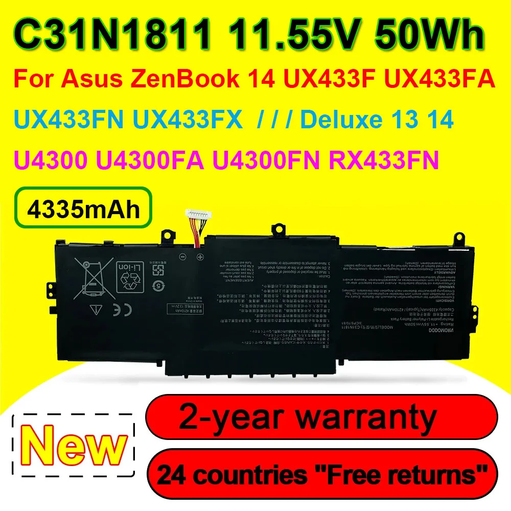 C31N1811 Laptop Battery For ASUS ZenBook 14 UX433F UX433FN UX433FA UX433FX BX433FN RX433FN for Deluxe13/Deluxe14 11.55V 50Wh