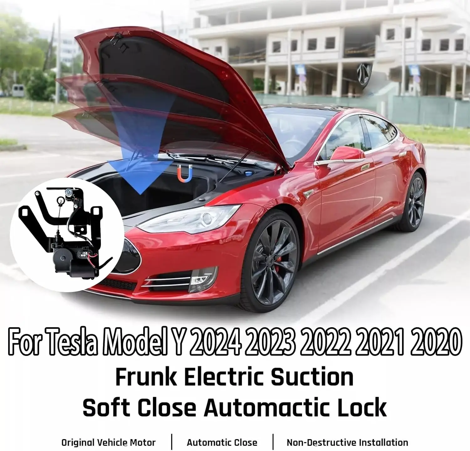 For Tesla Model Y Car Frunk Soft Closing Lock Front Trunk Auto Close Electric Cover Automatic Lock Closer 2021 2022 2023 2024