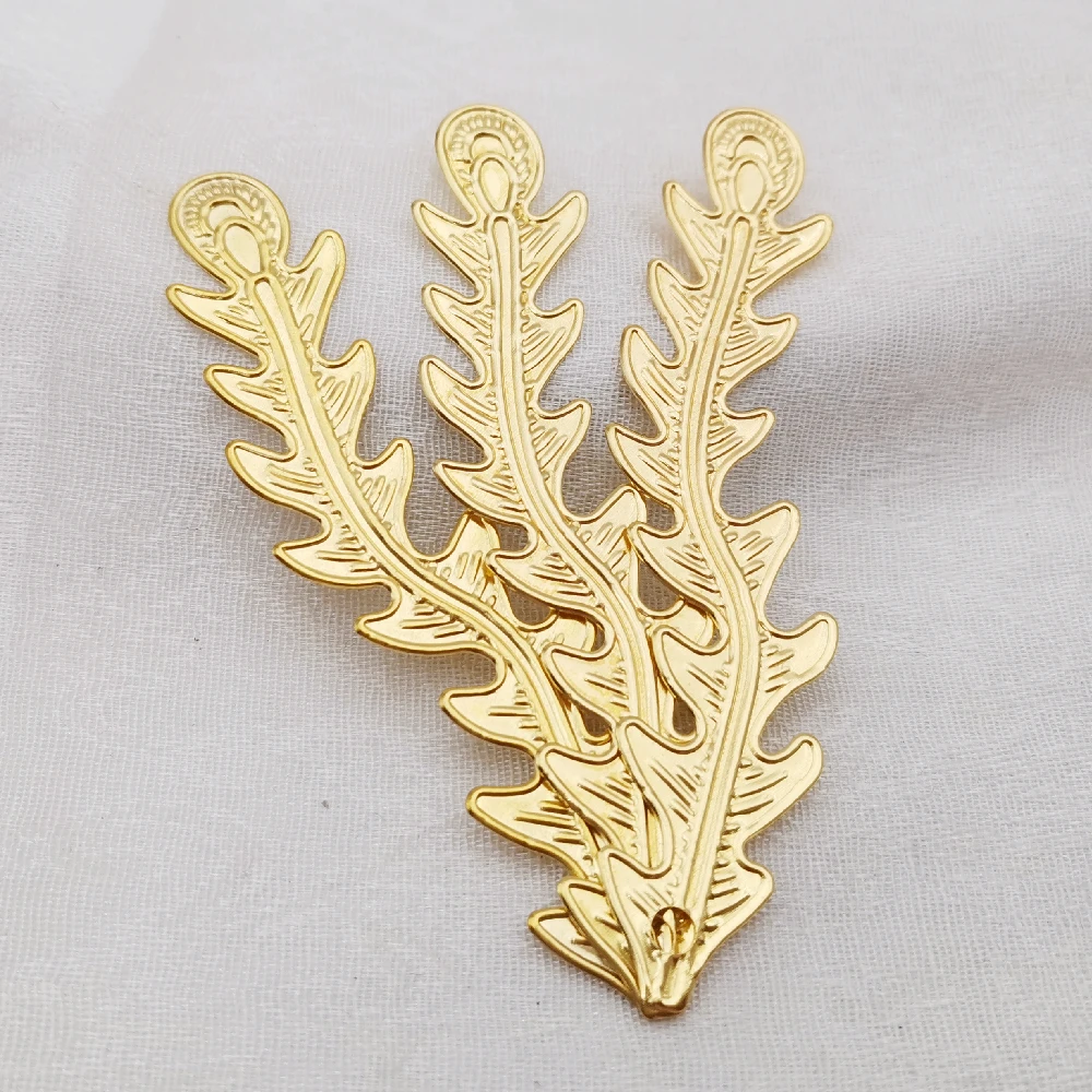 

10 Pieces diy Jewelry Accessories 85*17mm Gold color Metal Filigree Feather Flowers Slice Charms Base Setting Making Findings