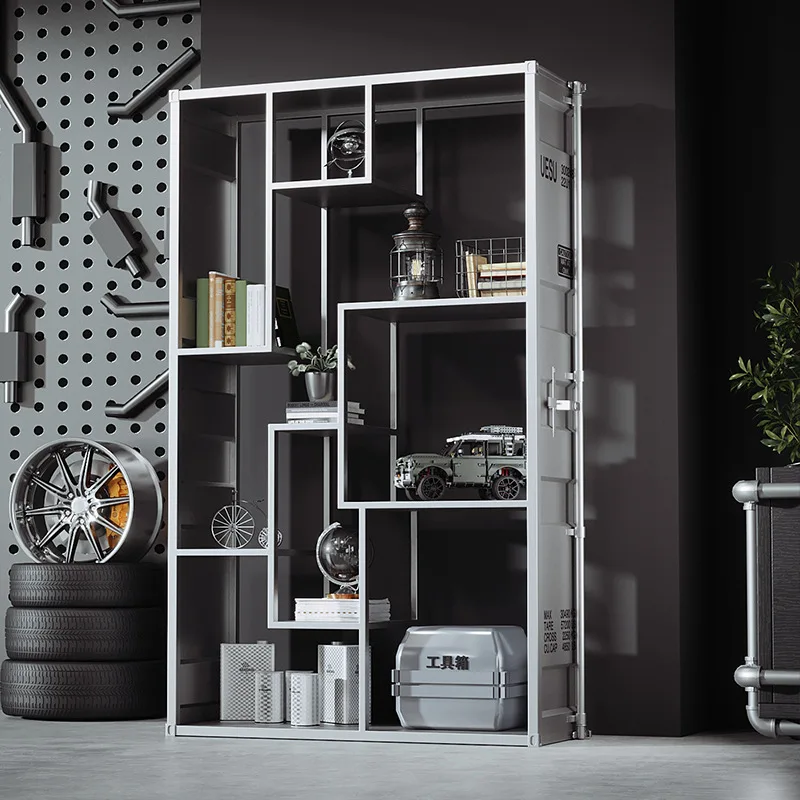Industrial style wrought iron shelves, living room partition screen, office bookshelf, floor-to-ceiling container display shelf