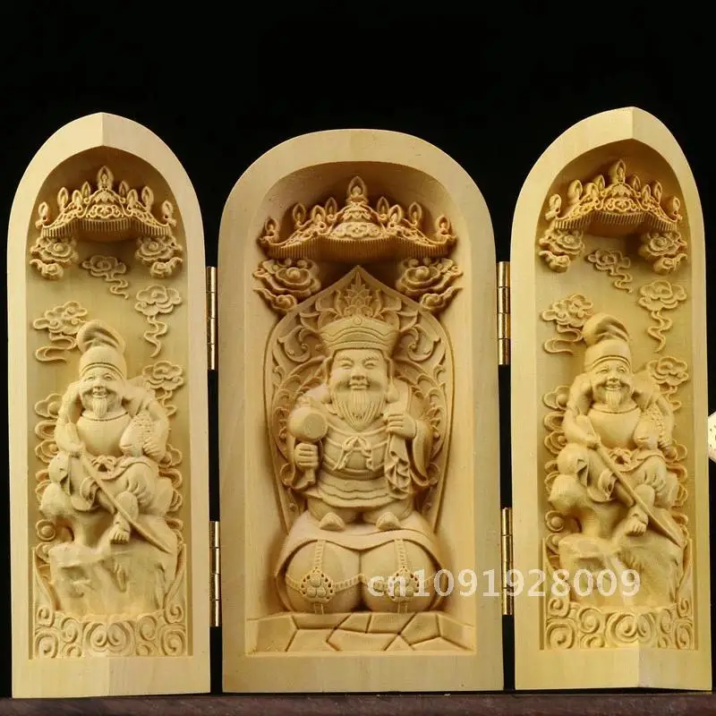 

Tibet Buddhism God Kwan-yin Shakyamuni GuanYin 3 Boxwood Buddha Box Temple Folding Statue Buddha Box Statue Ornament Decor Home