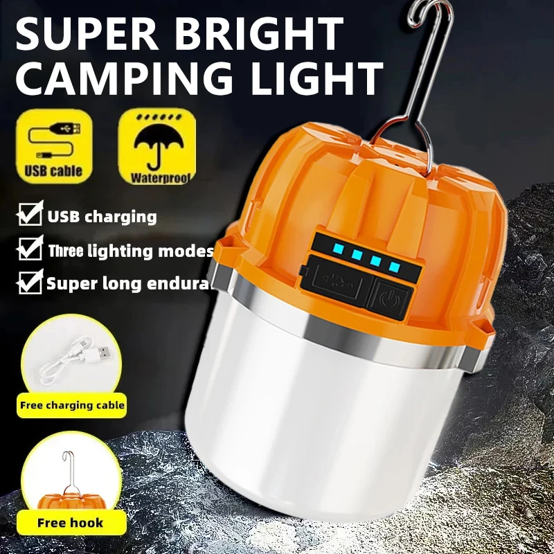 

Built-in Battery Rechargeable LED Camping Lights Outdoor Waterproof Hiking Fishing BBQ Tent Hanging Lantern Emergency Power Bank