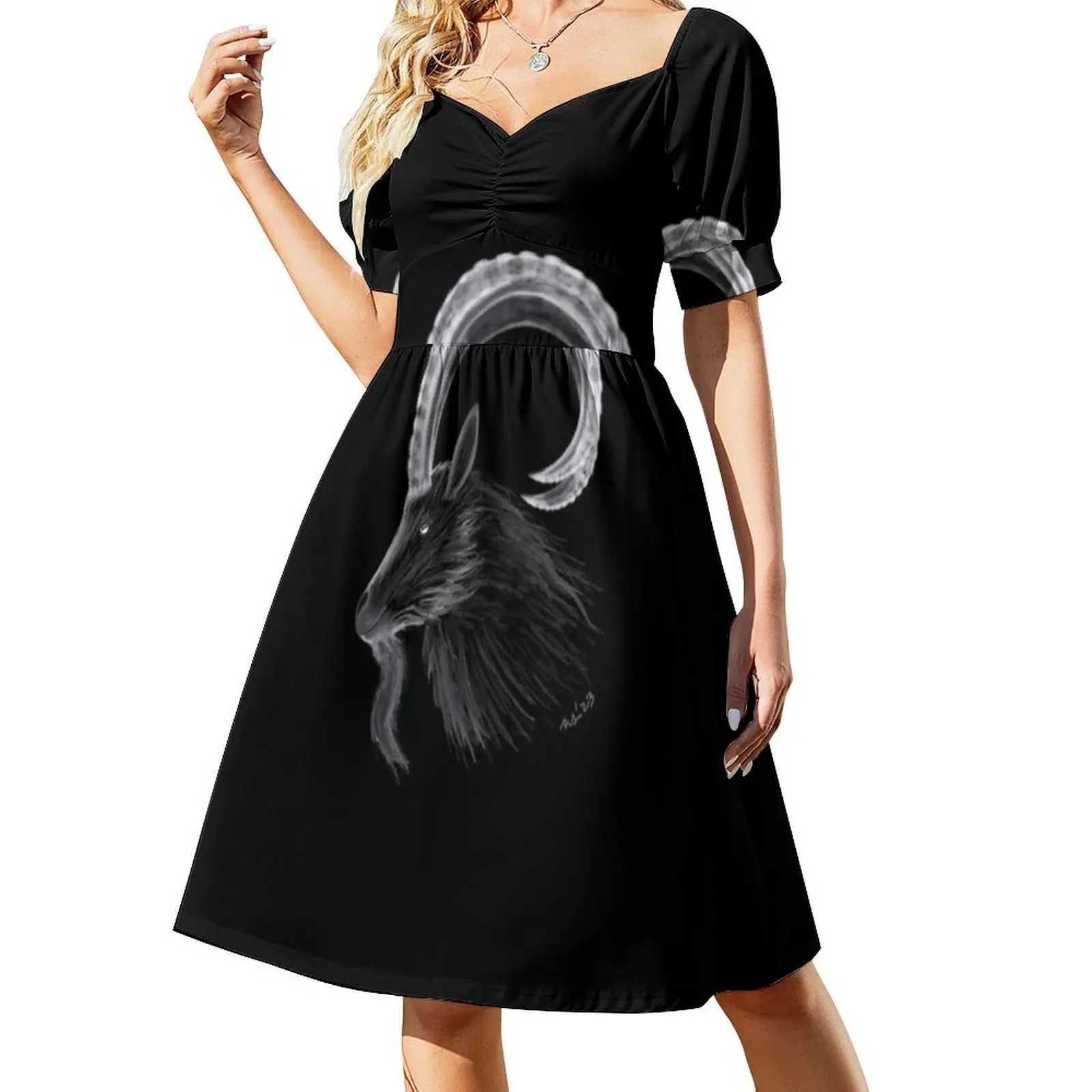 أسود فيليب الساحرة المرأة الهيب هوب الشارع الشهير فستان جرافيك طباعة حفلة ملابس للنادي الساحرة الماعز الشيطاني القوطية غامض مساء #2