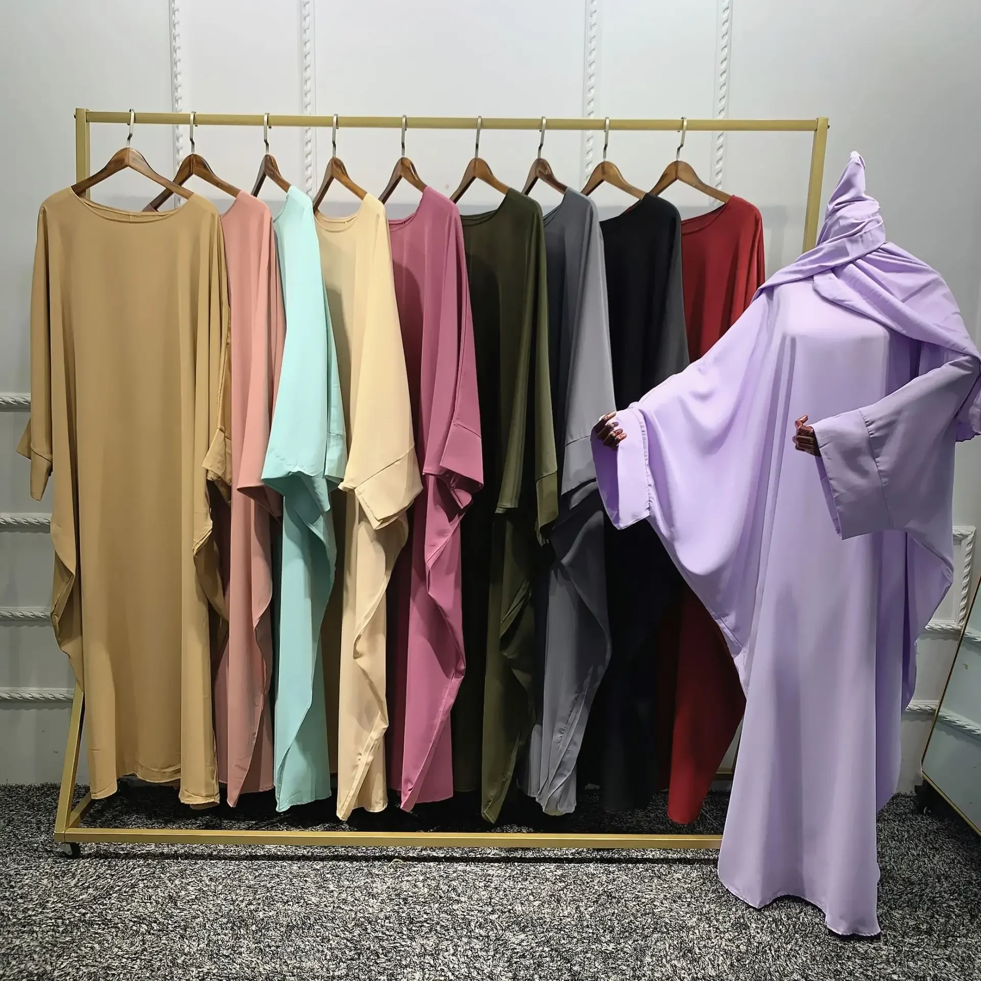 Ramadan Batwing One Piece Gebet Abaya Dubai Nida Muslim Hijab Kleid Frauen Niqab Kaftan Robe Lange Khimar Islam Kleidung Djellaba