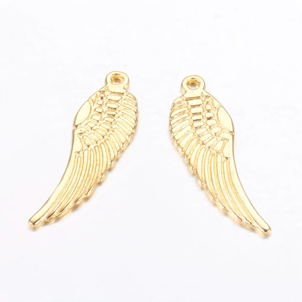 20pcs  style Alloy Pendants Lead Free Cadmium Free Wing Golden 30x9x1.5mm Hole: 1mm