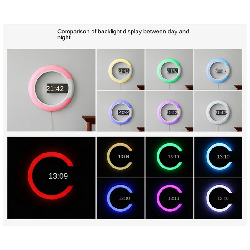 LED Digital Wall Clock Digital Display Temperature 7 Colors 3D Bedroom Living Room Decoration Digital Mirror Alarm Clock