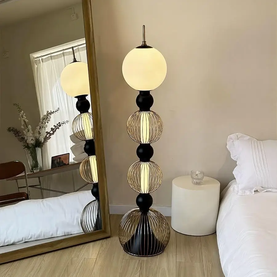 Middle Ancient Style Art Floor Lamp Living Room Lamp Sofa Side Lamp Bedroom Bedside Lamp Black Decorative Standing Light LED