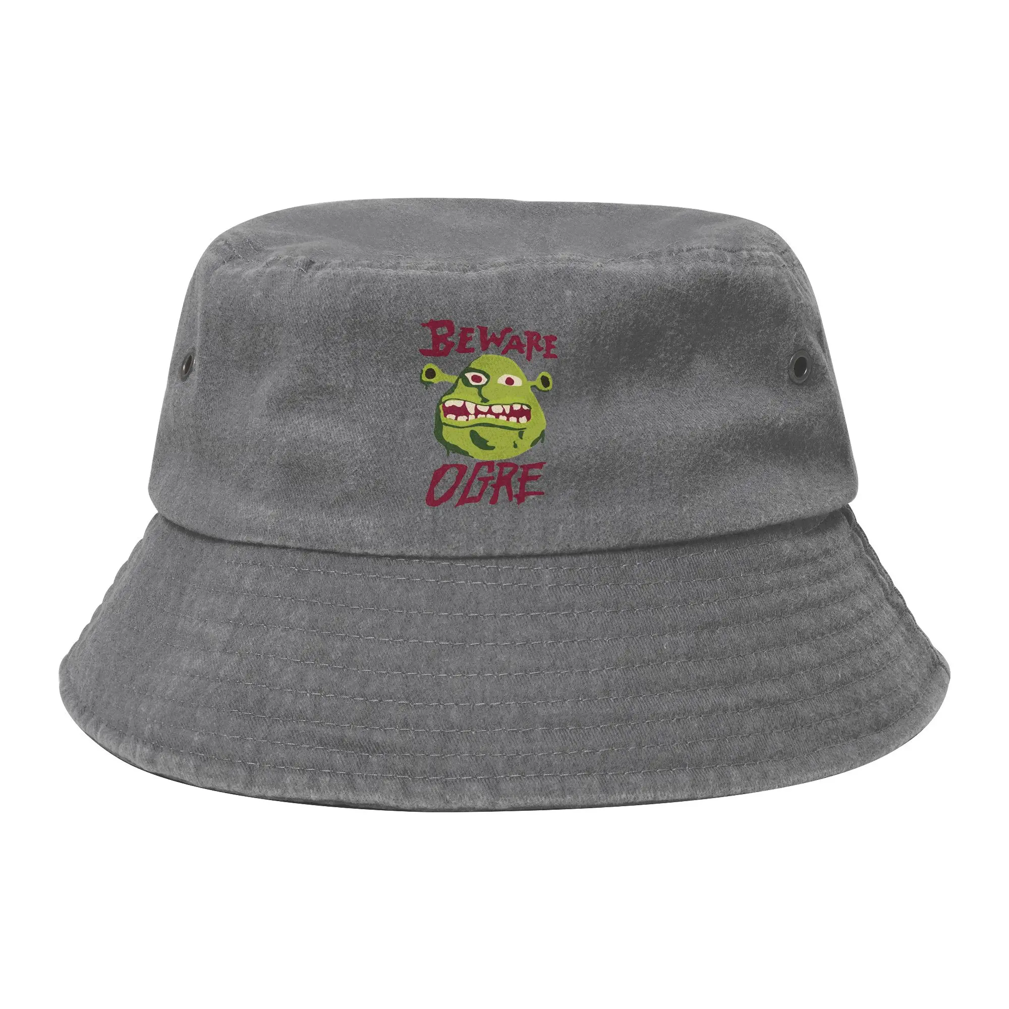 Vocation Shreks Bucket Hats Unisex Distressed Denim Sun Hat Cartoon Bob Hat Fisherman Hats