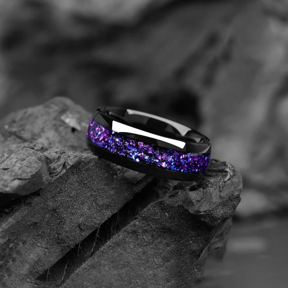 مجموعة خواتم زفاف الزوجين من الحجر الرملي الأزرق مقاس 8 مم - خواتم وعد فضاء المجرة التنغستن للأزواج - أشرطة متطابقة #5