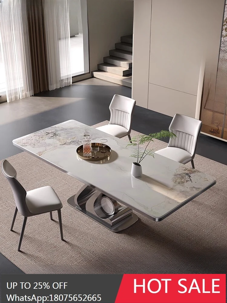 

rock slab simple light luxury home family Italian minimalist new rectangular table and chair combination