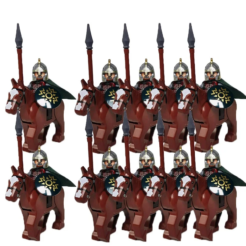 10 Sets Gondor Knight LOTR 9471 Fountain Guard & Castle Roman Solider Black Falcon With Horse Figure Building Block Kids TOYS