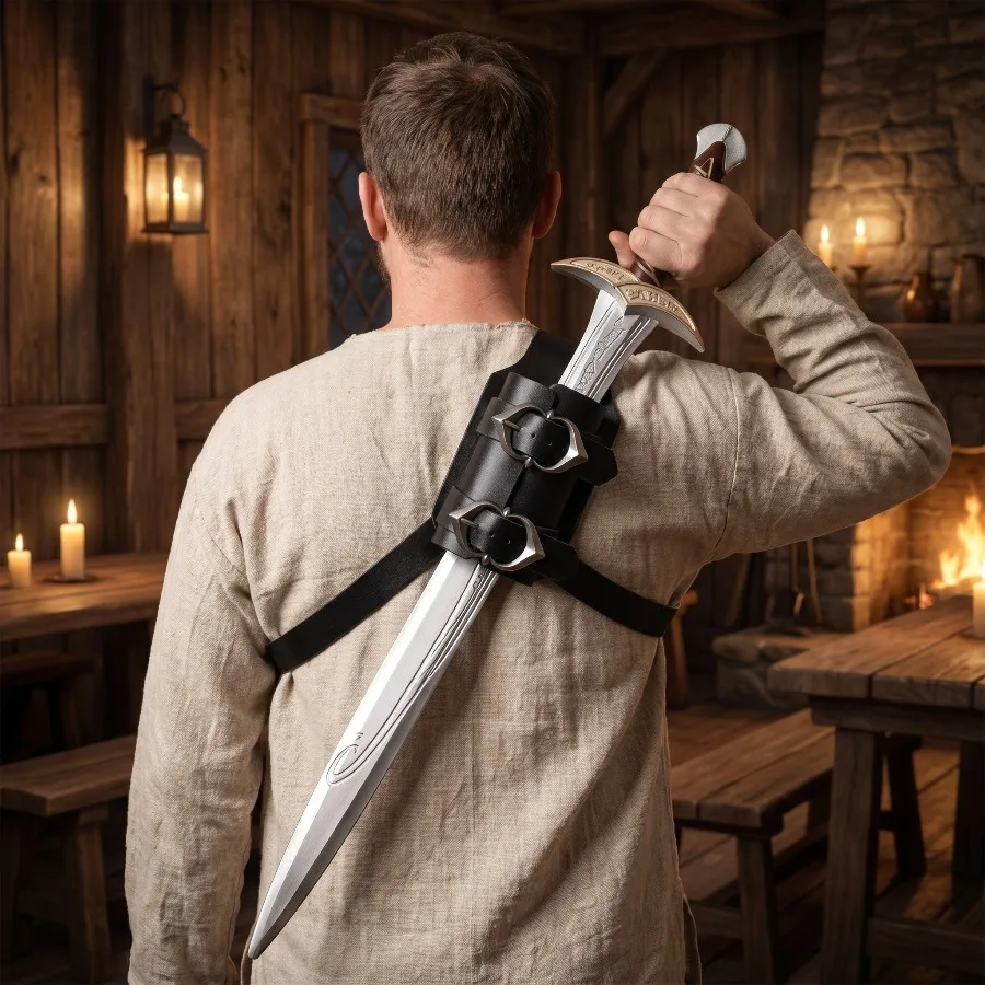 

8 inch Medieval Samurai Katana Sword Holster Belt Bag PU Leather Sheath Cosplay Prop Anime Accessory Authentic Collection Gift