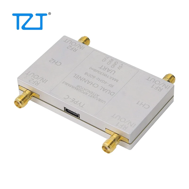 TZT RF-4GHz-60DB Dual Channel Programmable Attenuator RF Attenuator (Main Unit + Type-C Cable) for PC