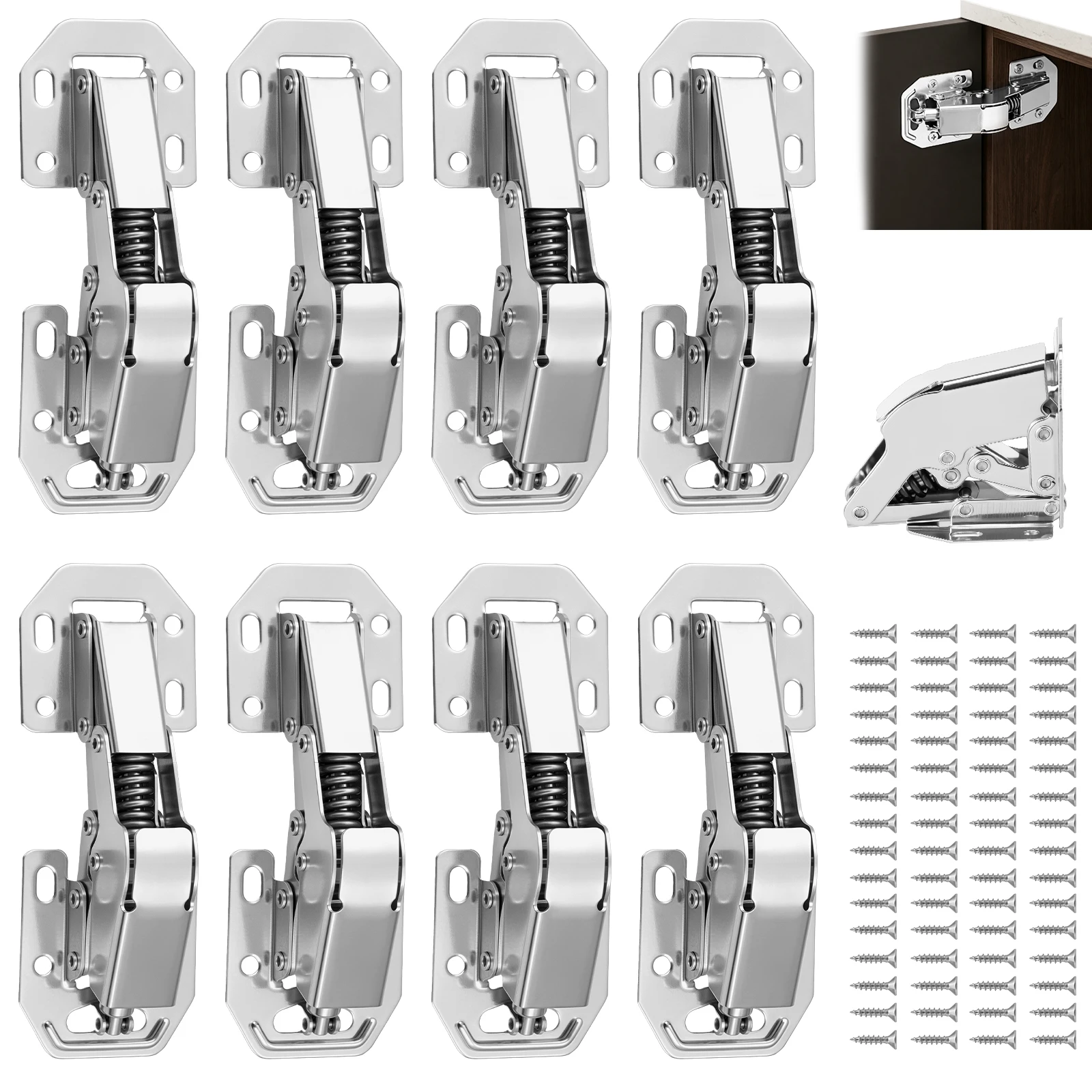 8Pcs Cabinet Hinges Soft Close Surface Mount Stainless Steel Door Hinges Self Closing Furniture Hinges Kitchen Wardrobe Repair