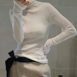 Autumn New Women's Thin Worsted Wool Top Close-fitting Base Pile Collar Wool Sweater Women Slim Knitted Long Sleeve Top