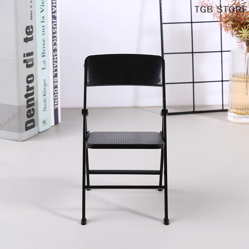 Black Painted Metal Folding Chair 1:6 Scale Dolls House Miniature Accessories