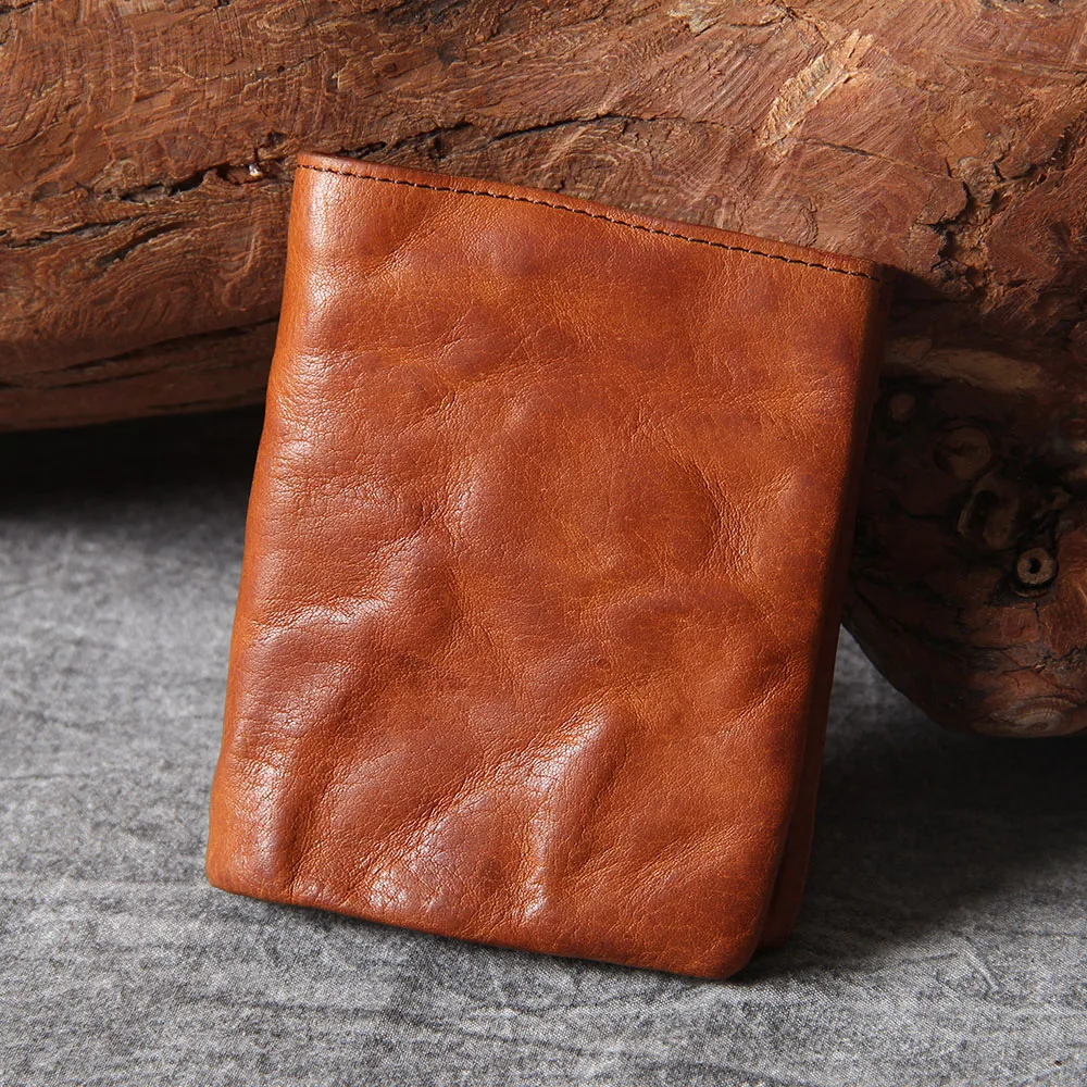 S.WORKER Vollnarbiges Rindsleder-Portemonnaie Vintage Slim Bifold Geldbörse für Herren Business – Detail 4